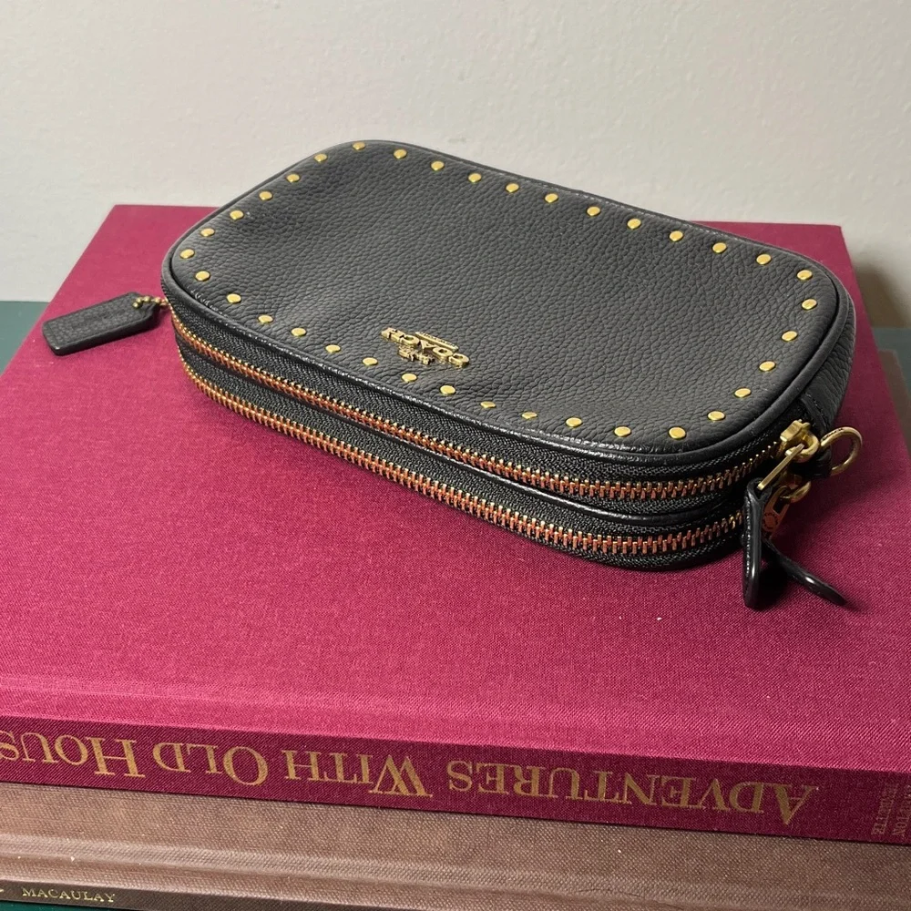 COACH Sadie Border BRDR Rivet Clutch Black Pebble Leather Crossbody *No Strap* - Picture 3 of 15